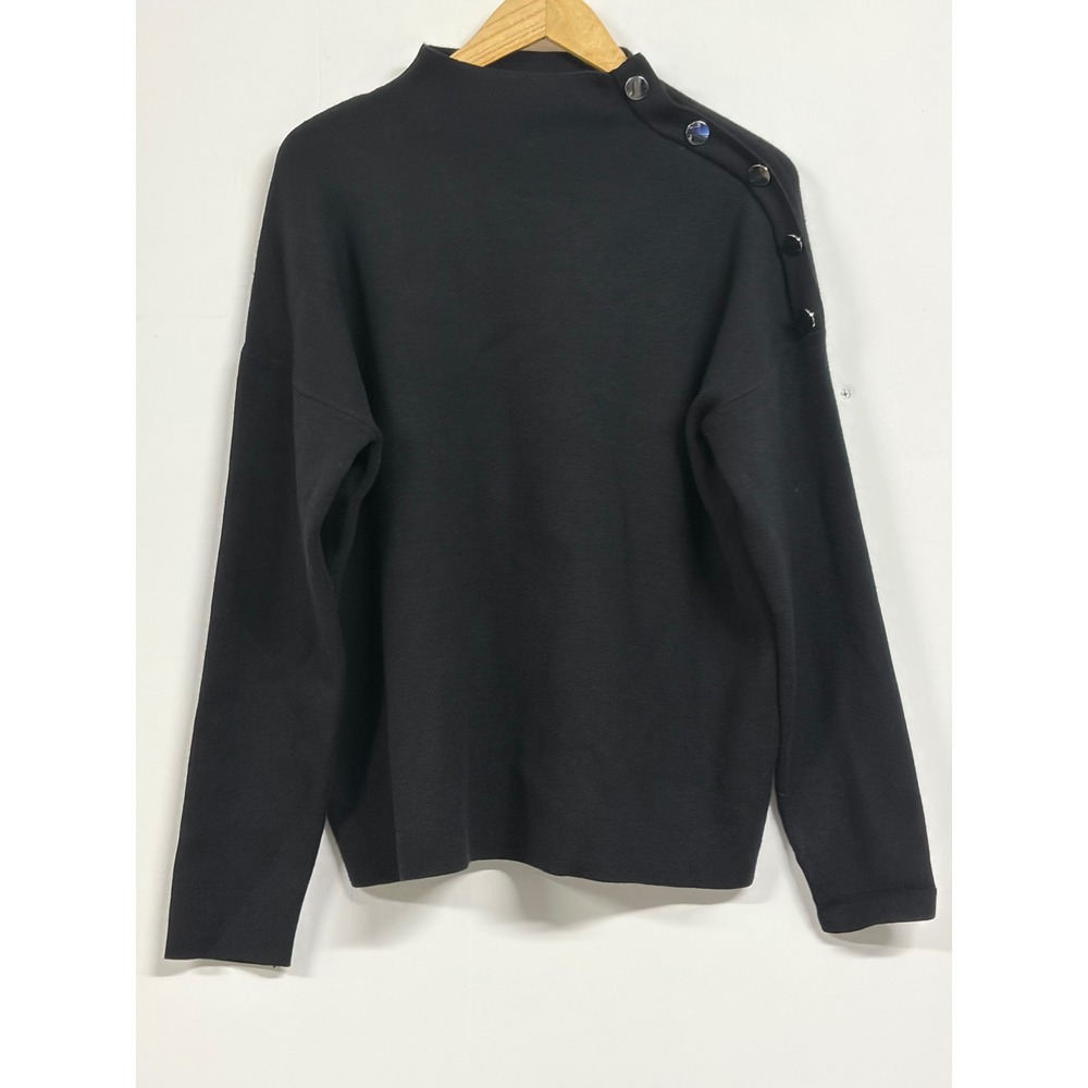 Tahari Womens XL Black Mock Neck Shoulder Button Long Sleeve Knit Sweater Top